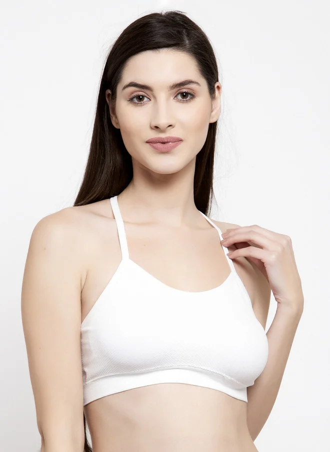 Laceandme Laceandme White Solid Non-Wired Lightly Padded Bralette Bra 3005